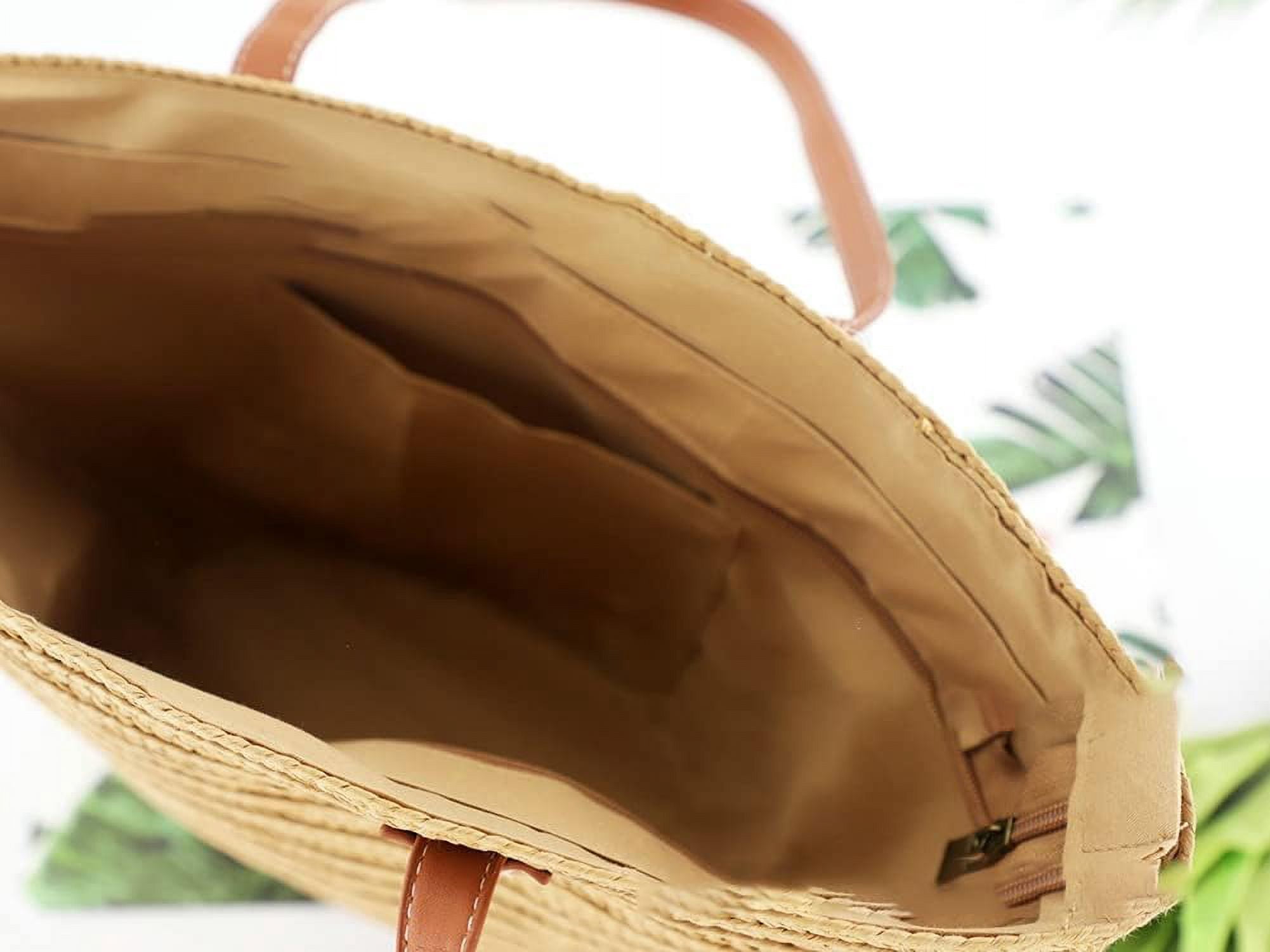 CoCoMangos Straw Bag for Women Woven Beach Structured Tote Handmade Crochet Carteras De Mujer Summer Shoulder Bohemian Pom Travel