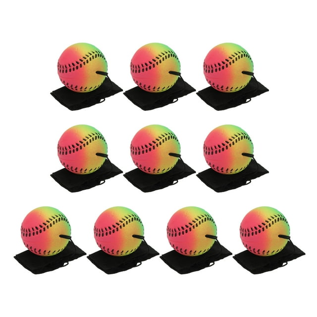 Uxcell Bola de Muñeca Deportiva de 2.5 Pulgadas, 10 Piezas de Banda de Muñeca de Goma para Béisbol, Bola de Retorno Deportiva en una Cuerda para Ejercicio y Juego, Colores Mixtos
