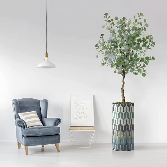 Artificial Tree in Modern Planter, Fake Eucalyptus Silk Tree for Indoor and Outdoor Home Decoration - 66" Overall Tall (Plant Pot Plus Tree)