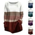 thumbnail image 6 of Womens Tops Blouses for Women Winter Long Sleeve Graphic Tees Round Neck Top Fall Color Block Sweatshirts Trendy Long Sleeve Shirts for Women, 6 of 7