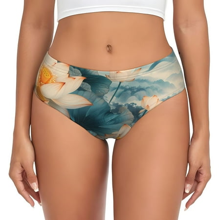 Sikiie Mountain Lotus Serenity Women s High Waisted Cotton Underwear Soft Breathable Panties Stretch Briefs Seamless Ladies Panties-XX-Large