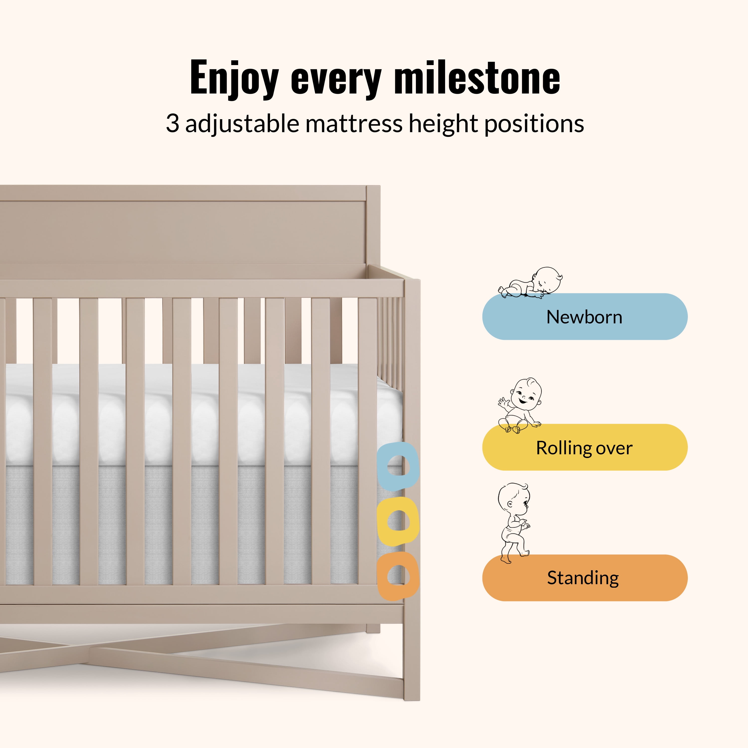 Dream On Me Owen 5-in-1 Convertible Crib, Greenguard Gold & JPMA Certified, Converts from Baby Crib to Toddler Bed, Kids Bed and Full Size Bed, Almond Butter