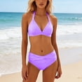 thumbnail image 2 of VNKIDY Womens Solid Halter Triangle Bikini Top Mid Waisted Cross Wrap Brief Bottom Two Piece Swimwear Set For Beach Days Pool Parties Summer Vacations Water Activities Trendy Swimwear, 2 of 4