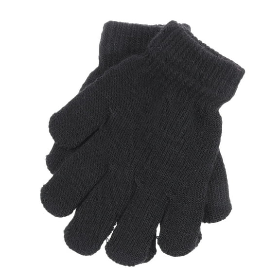 Children's Gloves Autumn and Winter Models Knitted Solid Color Five Fingers Warm Gloves 4-12 Years Old (Black)