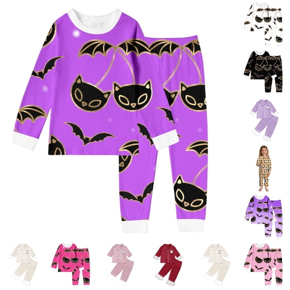 Miaoju Cotton Halloween Pajamas Set Cute Graphic Print Long Sleeved Top Loose 2-Piece Loungewear 2 Piece Outfits for