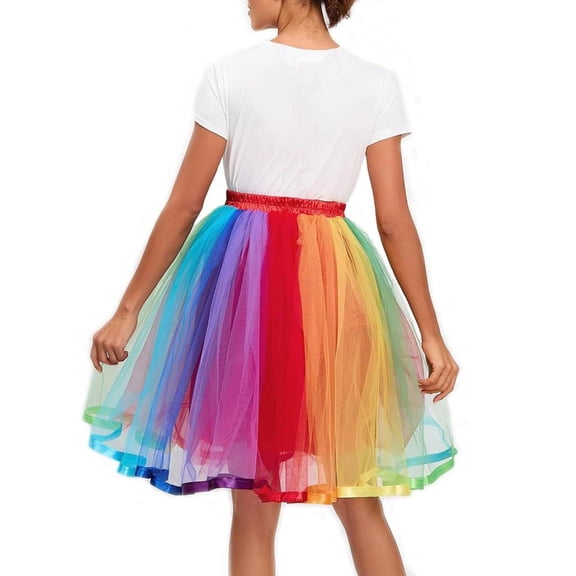 SDFGTstore Women Rainbow Tulle Skirt Adults Layered Pleated Tutus Skirt Knee Length