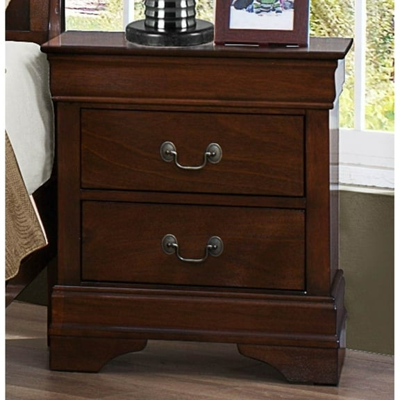Benzara Wooden Night Stand With Curvy Handle Drawer Cherry Brown