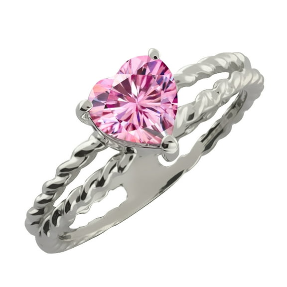 Gem Stone King 925 Sterling Silver Ring Pink Heart Shape Moissanite (0.80 Cttw) (Size 5)