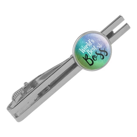World's Best Boss Round Tie Bar Clip Clasp Tack Silver Color (Best Looking Bars In The World)
