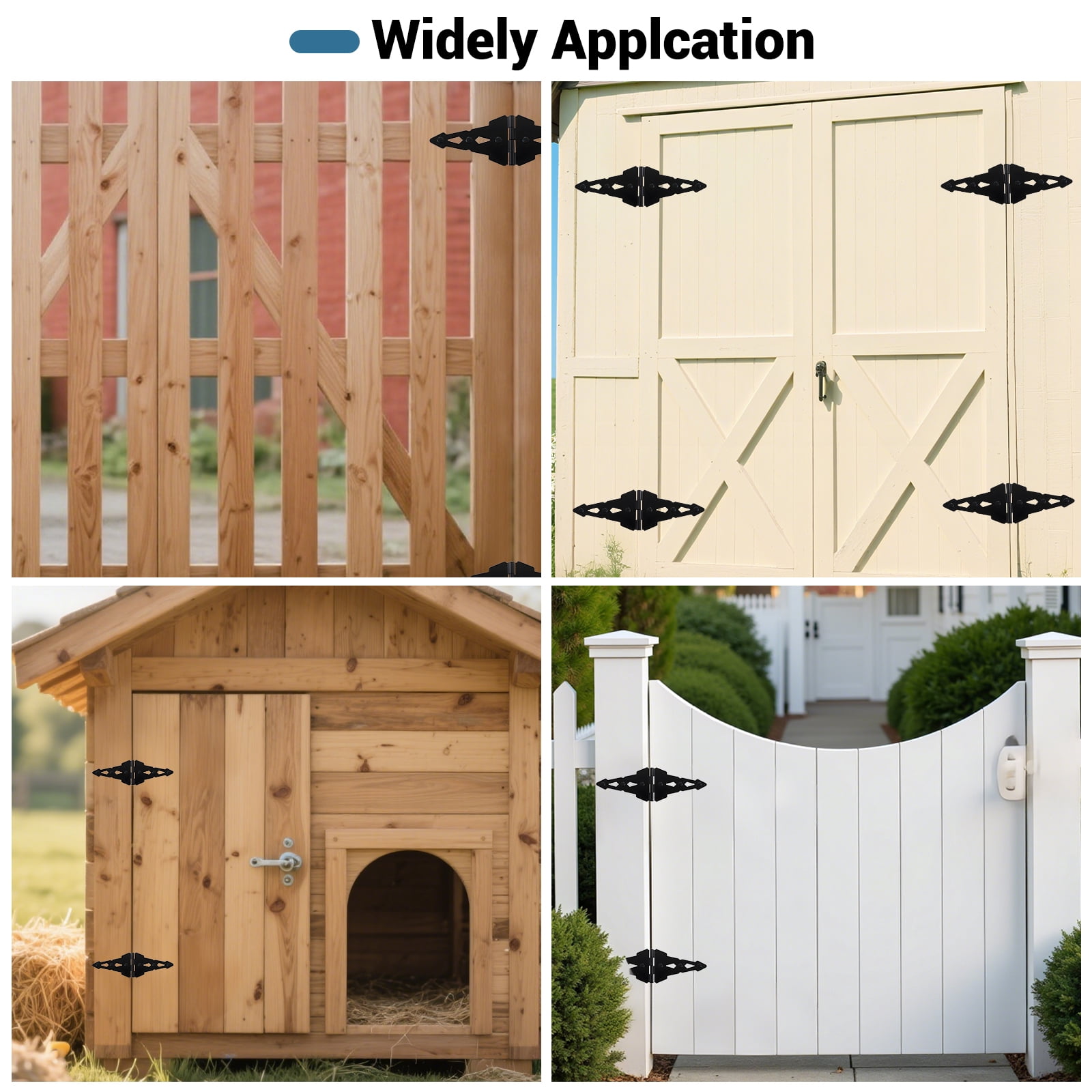 WellMade 8 in. Strap Gate Hinge, Heavy Duty Black Steel Hinge with Screws for Fence, Barn and Garage, 6 pack