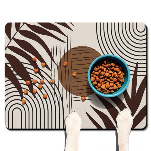 Boho Retro Floral Pet Feeding Mat-Abstract Art Geometric Absorbent Pet Placemat for Food and Water Bowl, with Waterproof Rubber Backing, Quick Dry Water Dispenser Mat for Dog and Cat (24"x32")