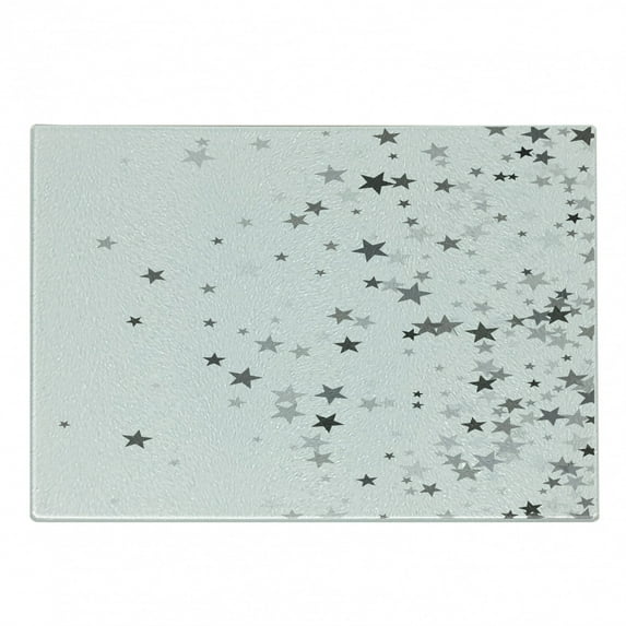Stars Cutting Board, Falling Stars Pattern Greyscale Composition Celebration Party Inspired Design, Decorative Tempered Glass Cutting and Serving Board, Small Size, Grey Pale Grey, by Ambesonne