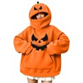 thumbnail image 4 of Womens Halloween Sweatshirts Pumpkin Mask Zip Hooded Oversized Cute Pullover Sweatshirt with Front Pocket Orange 05 XXL, 4 of 6