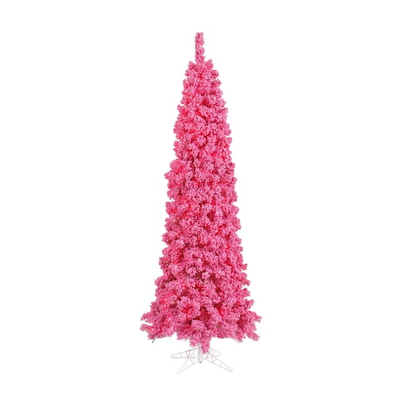 Vickerman 7.5' Flocked Pink Slim Fir Artificial Christmas Tree, Pink Dura-lit LED Lights