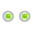 thumbnail image 3 of 14K White Gold Studs Peridot Diamond Halo Birthstone Earrings August 0.70 CT TW Screw Back Posts, 3 of 4