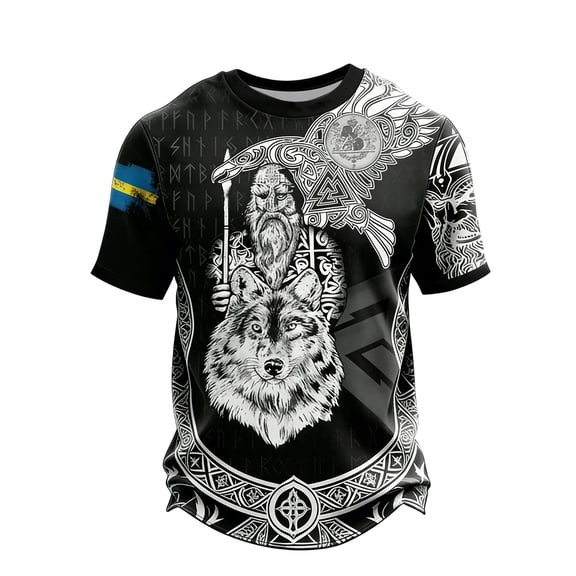 CONZONE Mens T-Shirts Short Sleeve Viking Mythology T-Shirts for Men Crew Neck Graphic Y2K Casual Summer Tee Tops
