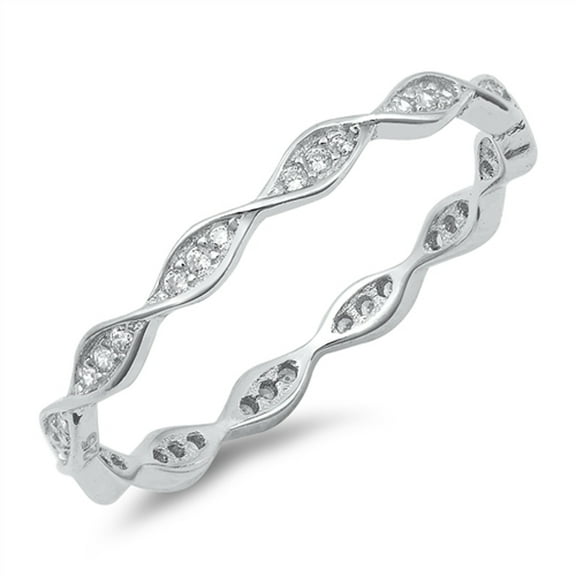 White CZ Wave Eternity Knot Stacking Ring .925 Sterling Silver Band Jewelry Female Size 9