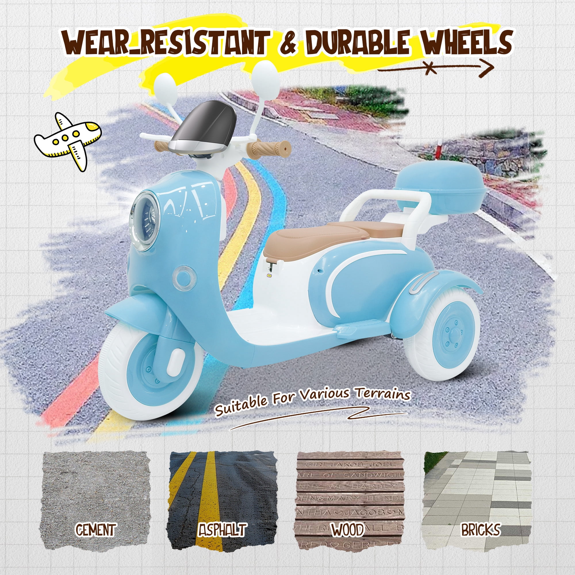 Letsgokid 2 Seater Electric Motorcycle, 12V Ride On Motorcycle with USB, Music, Bluetooth, Light, Big Storage Box, Motorcycle for Kids 3+