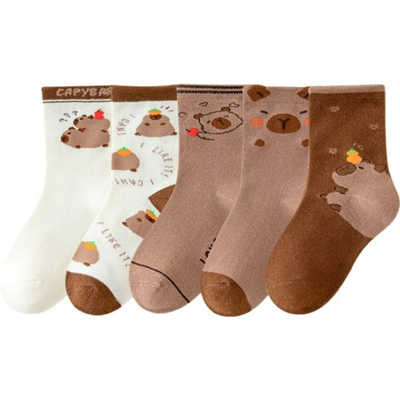 5 Pairs Cute Capybara Socks for Kids, Funny Animal Socks Cotton Socks Cartoon Novelty Crew Socks for Boys and Girls