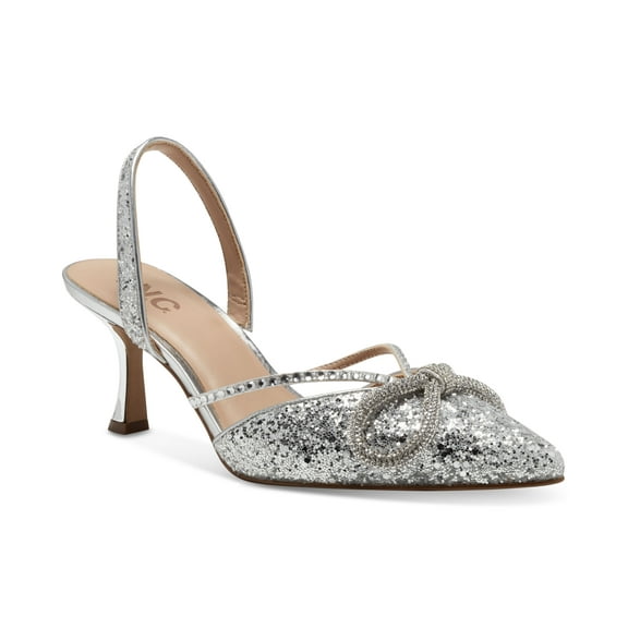 I.N.C. International Concepts Gerley Bow Mid-Heel Pumps Silver Glitter 6M