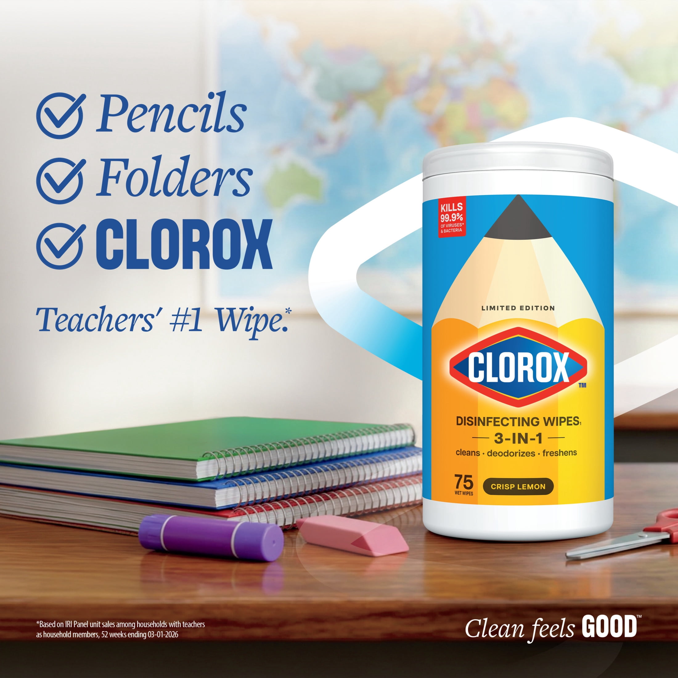 (6 pack) Clorox Disinfecting Cleaning Wipes Back to School Variety Pack, 75 Count Each, Pack of 2