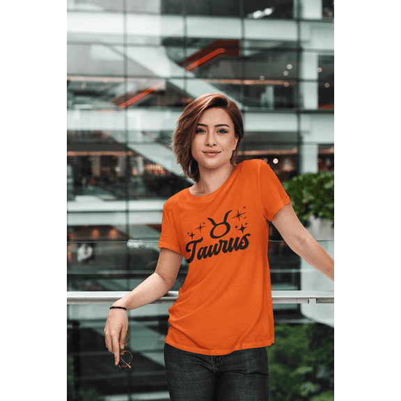 Respect My Tshirt - Taurus Zodiac Sign Graphic T-Shirt, Astrology Symbol Design, Crew Neck, Orange, Large