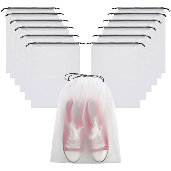 30  Pack Shoe Bags for Travel, 15.7" x 11.8" Clear Travel Shoe Bags for Packing, Large Waterproof Portable Drawstring Travel Shoe Storage Bag Travel Essentials Women for and Men