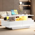 thumbnail image 2 of Noble House 35.4" High-Gloss Coffee Table,LED Lit with 2 Drawers,White, 2 of 10