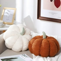 2 Pcs Pumpkin Throw Pillow, 3D Pumpkin Shaped Pillow for Fall Decorative Halloween (White, Brown)