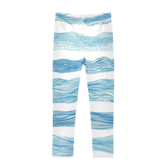 Girl's Legging Full-Length Colorful Print Tights For Dance Gym Everyday Wear Ocean Waves
