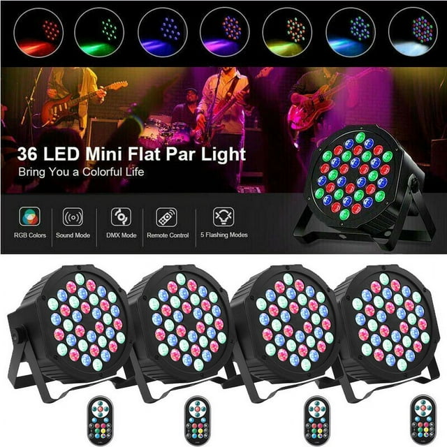 Par Lights 36W RGB Wireless Battery Powered Sound Activated Remote Control for Wedding Party Church 4 Pack