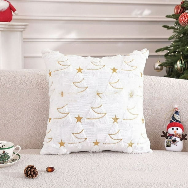 Funda decorativa de almohada navideña, funda de cojín de poliéster suave con cremallera, cojín reutilizable para Navidad para uso interior y exterior, 18x18 pulgadas, diseño festivo