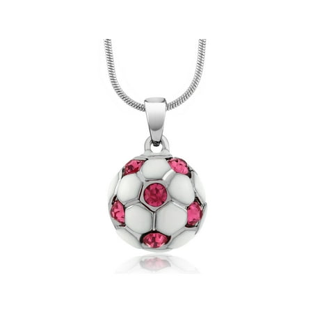 - Stunning White Soccer Ball with Pink Crystals Pendant and 16