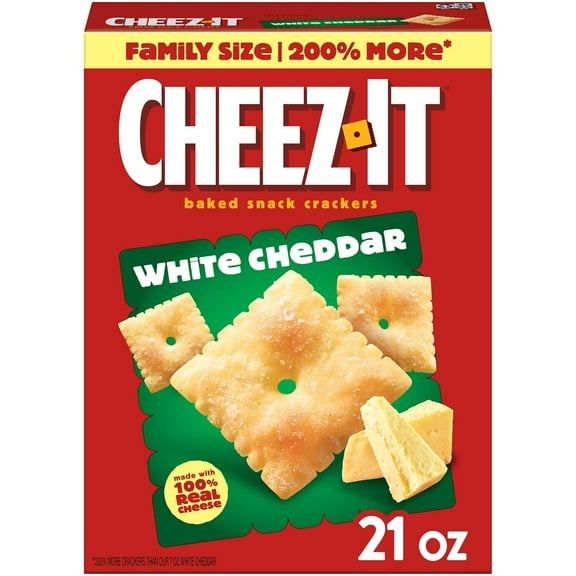 Cheez-It Cheese Crackers, Baked Snack Crackers, Lunch Snacks, Family Size, White Cheddar, 21Oz Box (1 Box) - Pack of 2
