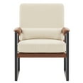 thumbnail image 3 of Metal Frame Chair, Modern Single Chair with Padded Seat Cushion and Faux Leather Armrest cushion, Indoor Leisure Chair Patio Chair for Living Room Bedroom Office, Beige, 3 of 7