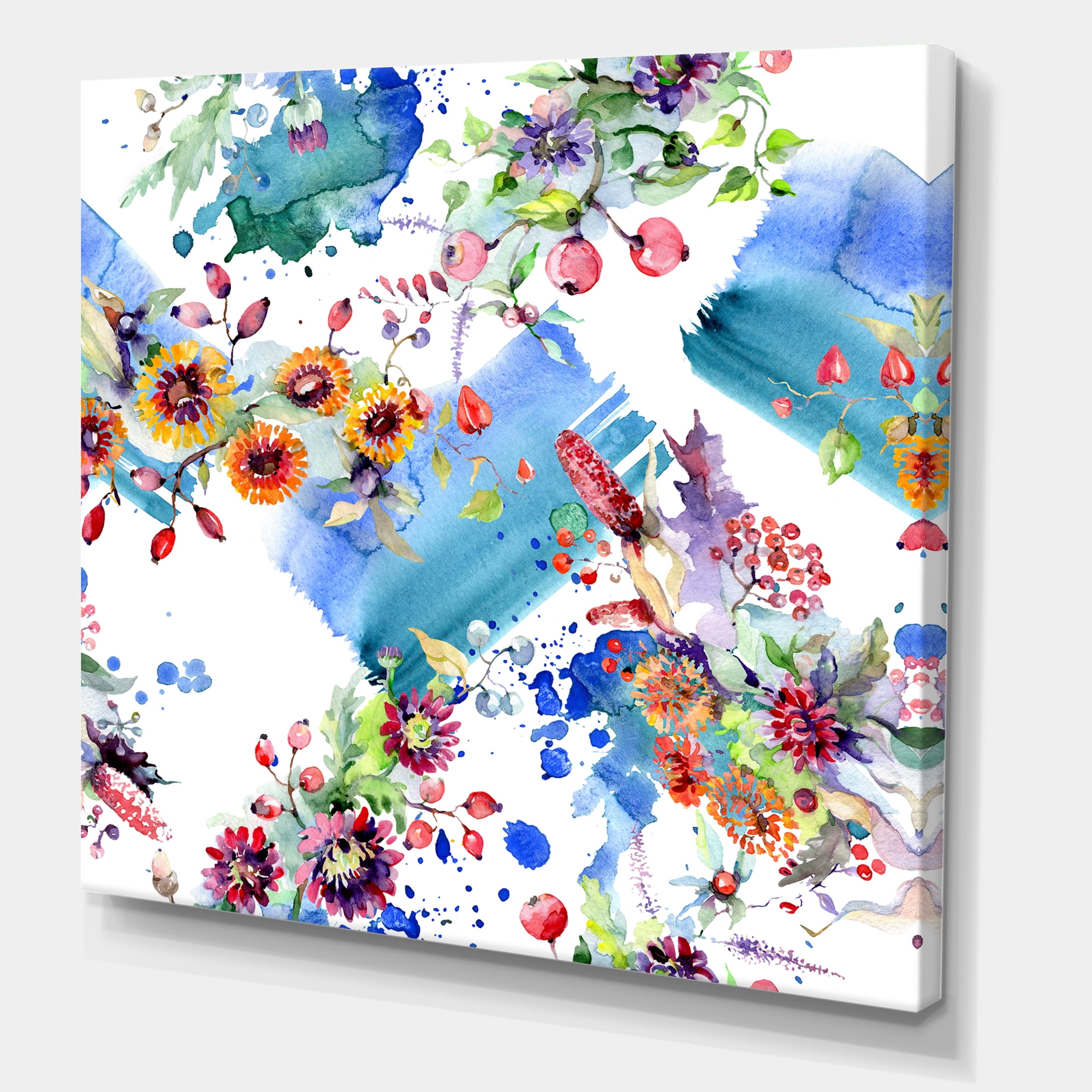 Designart ' Wildflowers and Vibrant Wild Spring Leaves IX ' Modern Canvas Wall Art Print