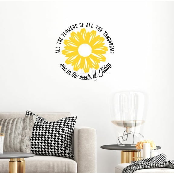 Inspirational Vinyl Wall Art Flowers of Tomorrow are in the Seeds of Today - Spring Motivational Wall Art - Removable Wall Decals Vinyl Sticker Quotes Motivational 18x18- Inch Black/ Yellow