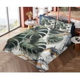 thumbnail image 4 of Ambesonne Monstera Fitted & Top Sheet Set with Shams, Abstract Mid Century Boho, Dark Green Dimgray, 4 of 5