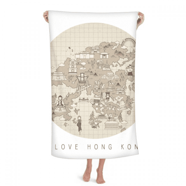 Hong Kong Traditional Map Visit China Hand Towel Bath Facecloth Soft Cotton Washcloth