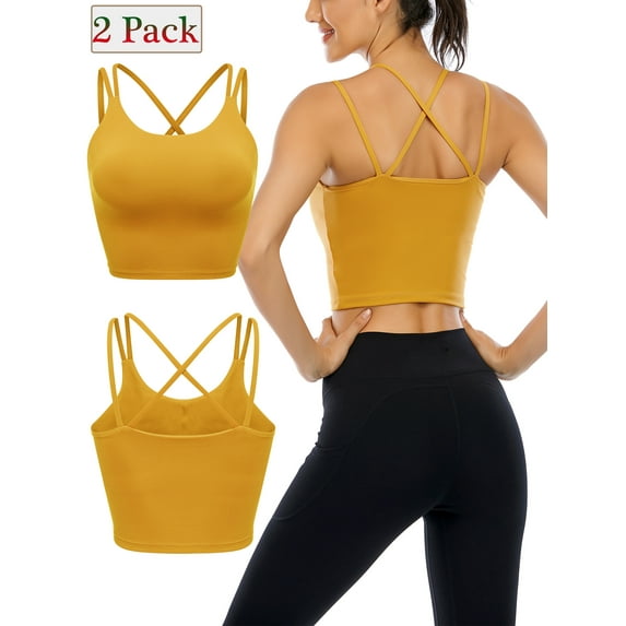 2PCS Padded Sports Bra Athletic Tank Tops Bustier Bra Yoga Crop Cami Sleeveless Leopard Printed Sexy Crop Top Scoop Neck Camisole