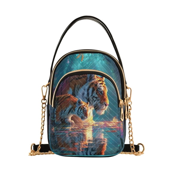 Leather Handbag Crossbody Bag Two Tigers