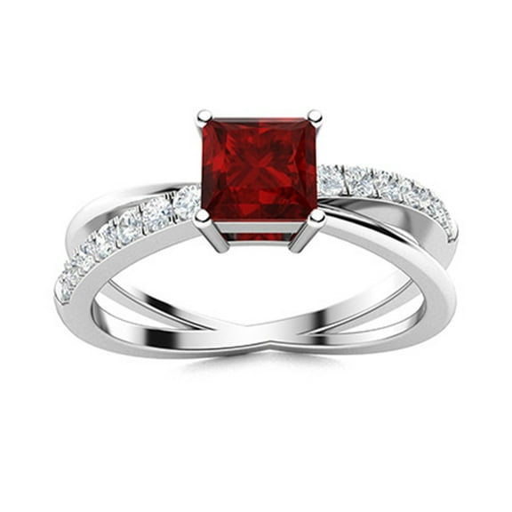 Mooneye 0.90 Ctw Square Garnet 925 Sterling Silver Solitaire Women Valentines Day Gift Ring