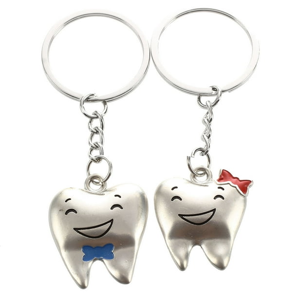 Lovers Pair Bowtie Accent Cartoon Tooth Pendant Keyrings Keychains Silver Tone Walmart Com
