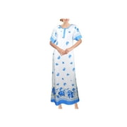 Chemin de Moda Women's Short Sleeve Button Front Rose Print Floor-length Nightgown