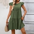 thumbnail image 2 of vigerkar Women's Summer Dresses Sleeveless Ruffle Sleeve Round Neck Solid Loose Short Flowy Pleated Mini Dress (AG, XL), 2 of 5