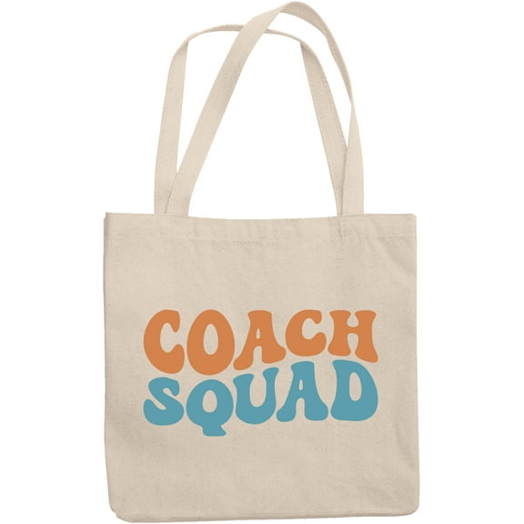 Coach Squad, Groovy Retro Wavy Text Merch Gift, 12oz Canvas Tote Bag
