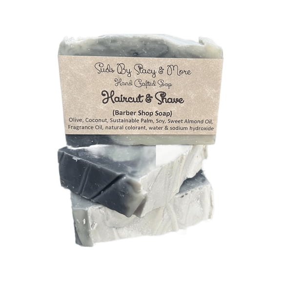 Haircut & Shave (Barber Shop Soap) - Three Pack of Handmade Face and Body Soap Bars 4.8 - 5 ounce
