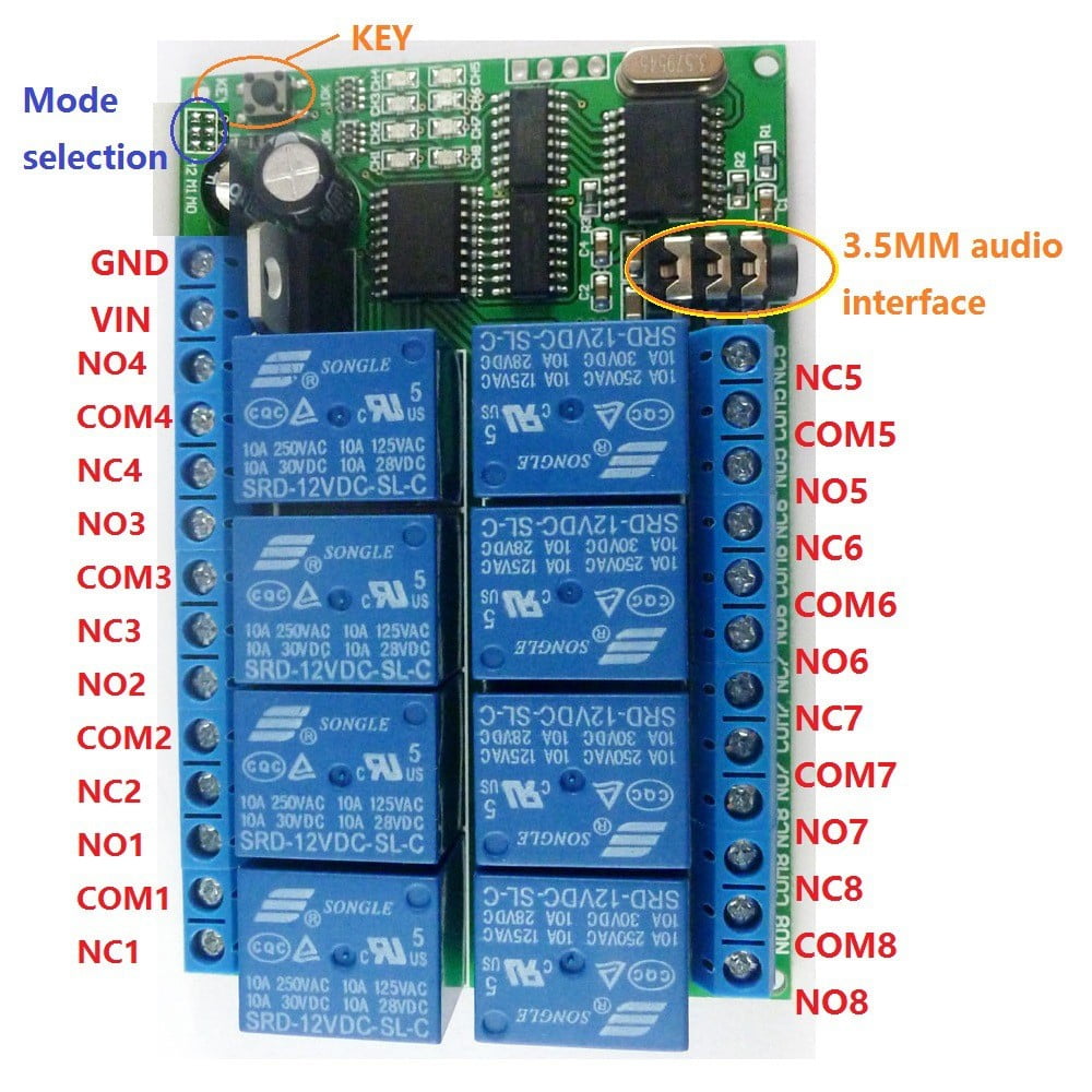 62 18mm/3.7 Relay Phone Voice Decoder Remote Controller Switch Module DC 12V 8CH DTMF Power Converters 94 2.44 0.7in 