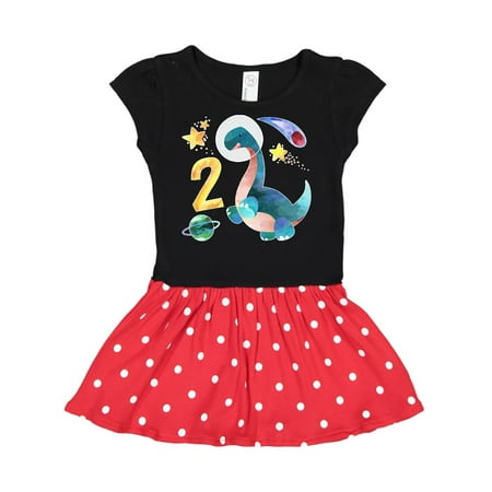 

Inktastic Second Birthday Dinosaur Astronaut with Stars and Planet Gift Toddler Girl Dress