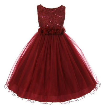 Girls Burgundy Lace Sequin Tulle Flower Sparkle Special Occasion (Best Occasion Dresses 2019)